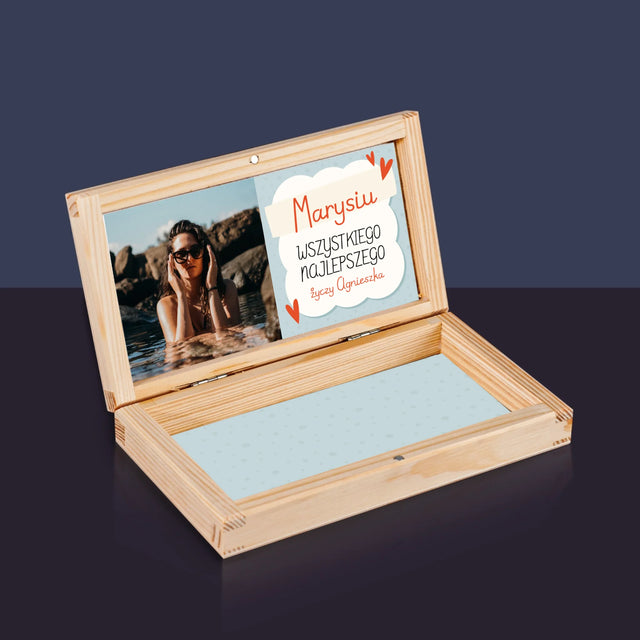 Zdjęcie i Podpis: Urodzinowa Ramka - Drewniane Pudełko Na Pieniądze