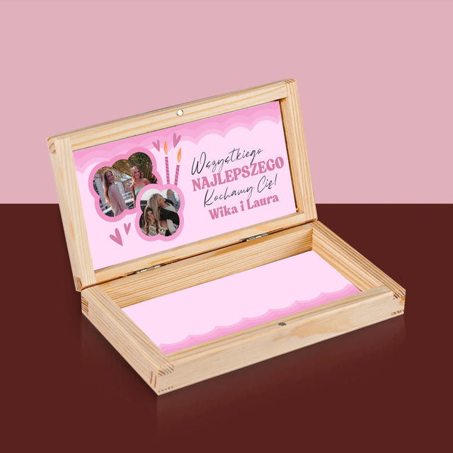 Fotokolaż: Różowe Urodziny - Drewniane Pudełko Na Pieniądze