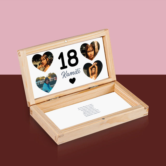 Fotokolaż: 18 Serca - Drewniane Pudełko Na Pieniądze