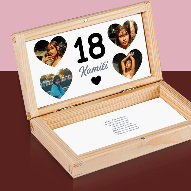 Fotokolaż: 18 Serca - Drewniane Pudełko Na Pieniądze