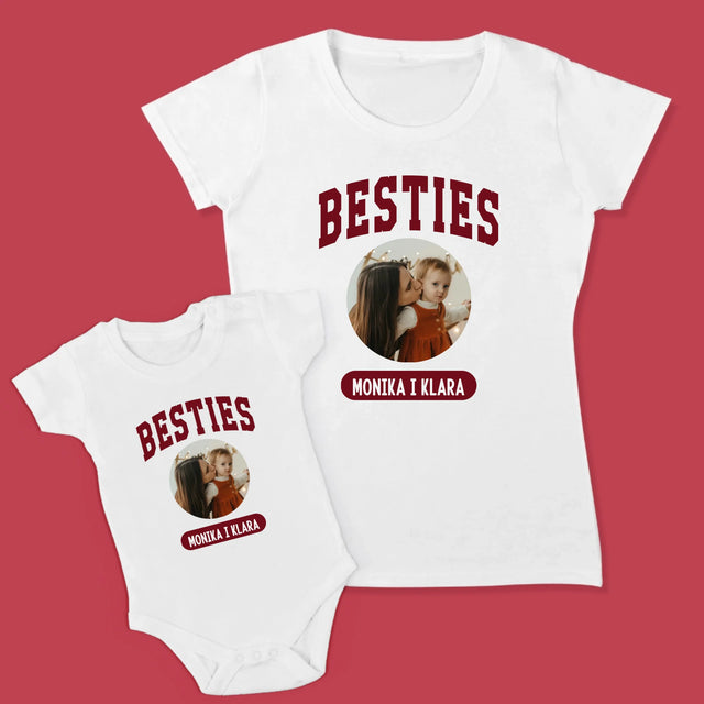 Zdjęcie i Podpis: Besties Mama i Córka - Zestaw Koszulka Damska i Body Niemowlęce