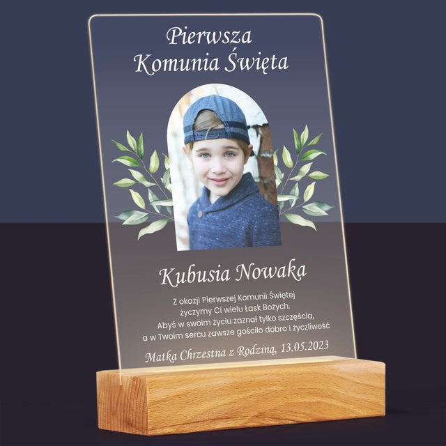 Zdjęcie i Podpis: Pierwsza Komunia Święta Życzenia - Wydruk Na Szkle Akrylowym