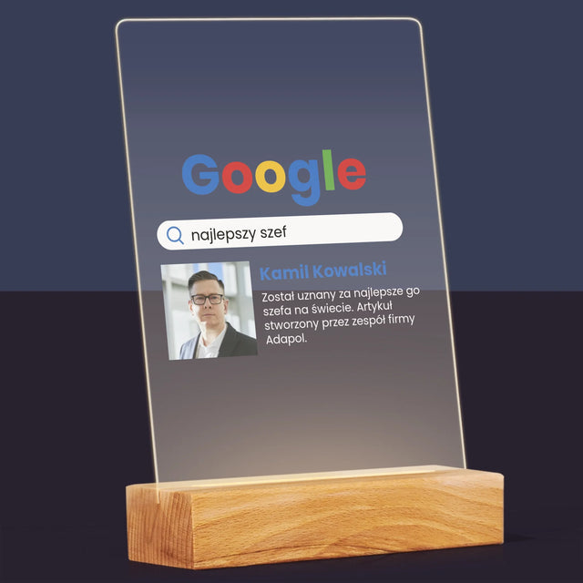 Zdjęcie i Podpis: Najlepszy Szef Wynik Google - Wydruk Na Szkle Akrylowym