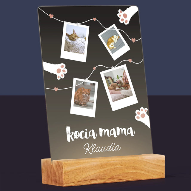 Fotokolaż: Kocia Mama Polaroidy - Wydruk Na Szkle Akrylowym