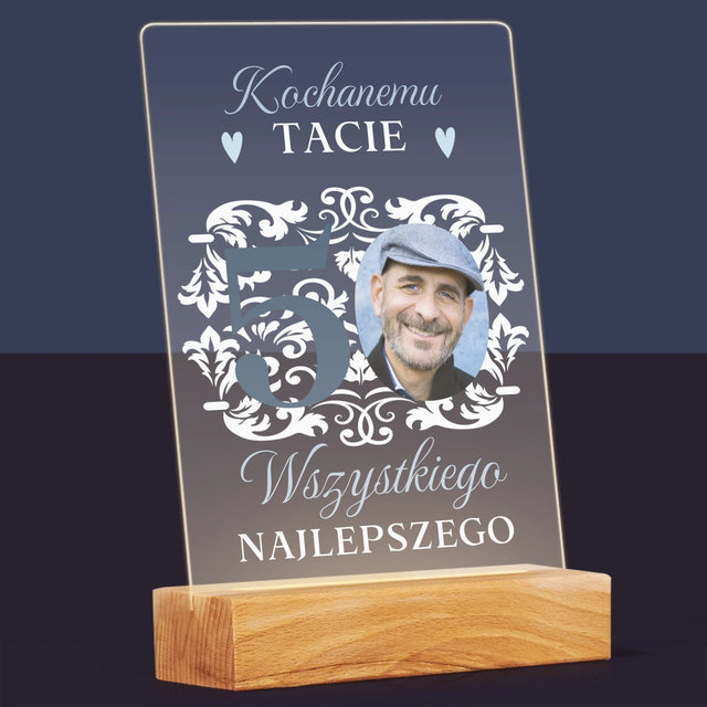 Zdjęcie I Podpis: Kochanemu Tacie Z Okazji 50 Urodzin - Wydruk Na Szkle Akrylowym