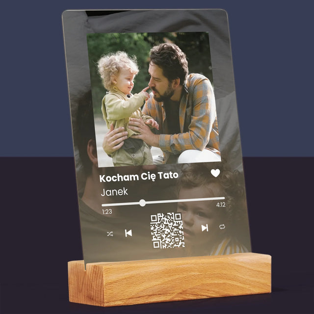 Zdjęcie I Podpis: Spotify Z Kodem Qr Dla Taty - Wydruk Na Szkle Akrylowym