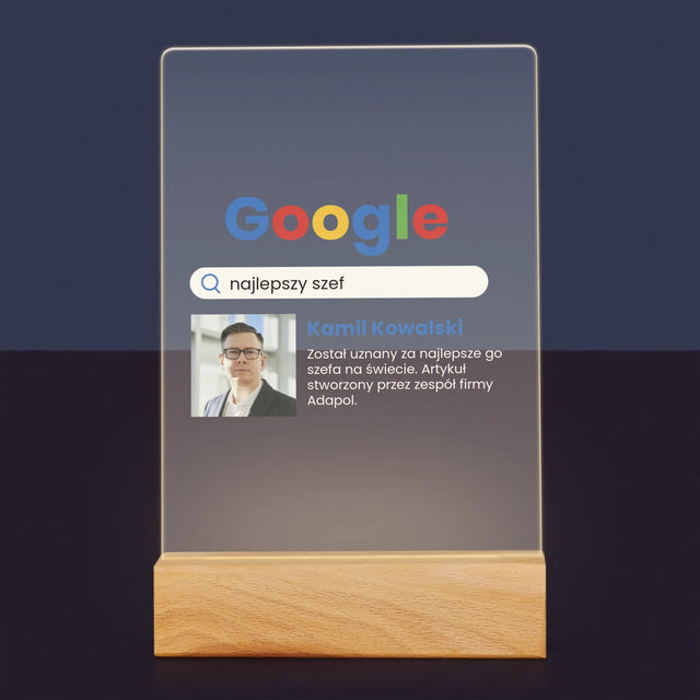Zdjęcie i Podpis: Najlepszy Szef Wynik Google - Wydruk Na Szkle Akrylowym