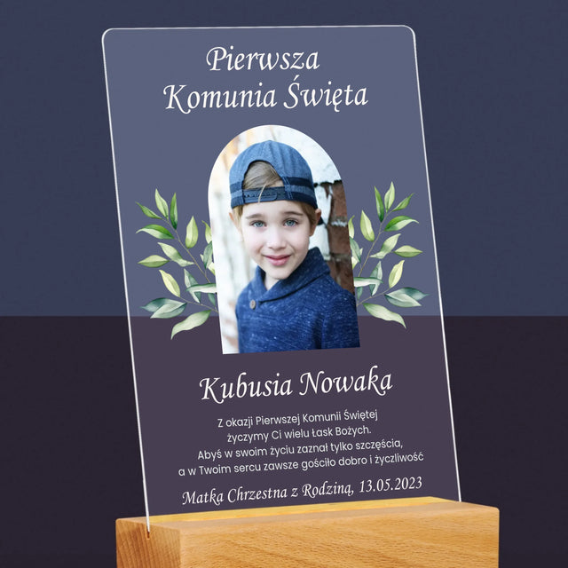 Zdjęcie i Podpis: Pierwsza Komunia Święta Życzenia - Wydruk Na Szkle Akrylowym