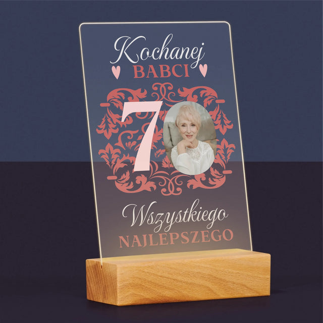 Zdjęcie I Podpis: Kochanej Babci Wszystkiego Najlepszego - Wydruk Na Szkle Akrylowym