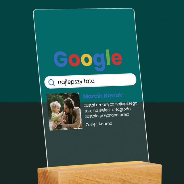 Zdjęcie i Podpis: Najlepszy Tata Wynik Google - Wydruk Na Szkle Akrylowym