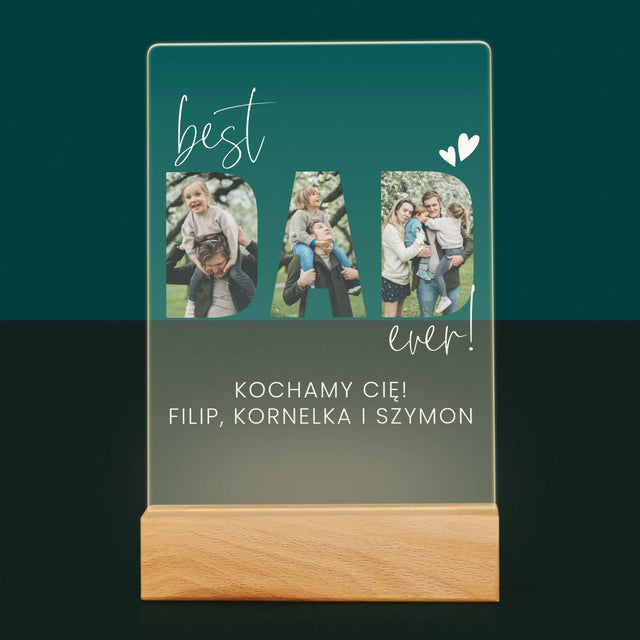 Słowo Ze Zdjęć: Best Dad Ever Z Podpisem - Wydruk Na Szkle Akrylowym