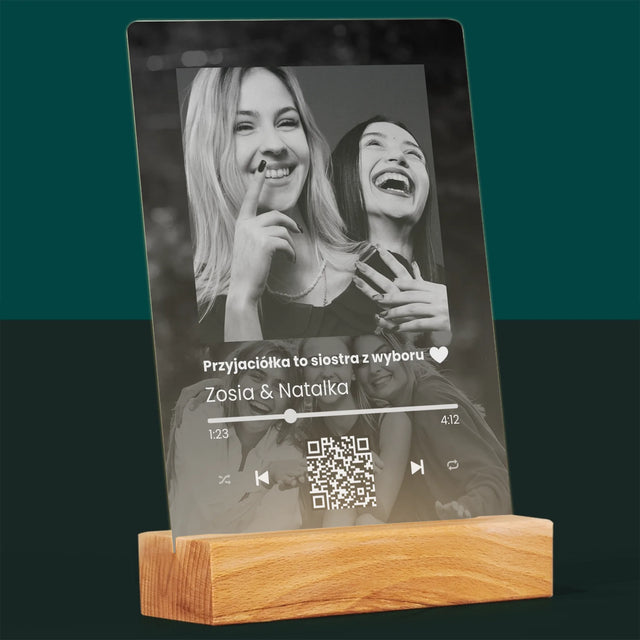 Zdjęcie I Podpis: Spotify Z Kodem Qr Dla Przyjaciółki - Wydruk Na Szkle Akrylowym