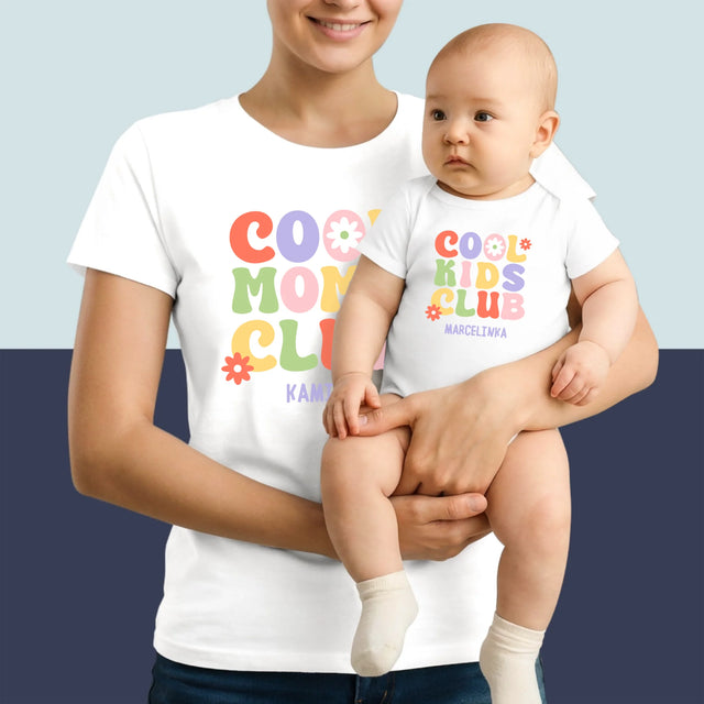 Imię i Podpis: Cool Mom And Kid - Zestaw Koszulka Damska i Body Niemowlęce