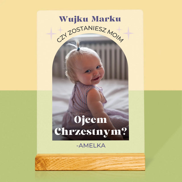 Zdjęcie i Podpis: Prośba O Bycie Chrzestnym Elegant - Wydruk Na Szkle Akrylowym