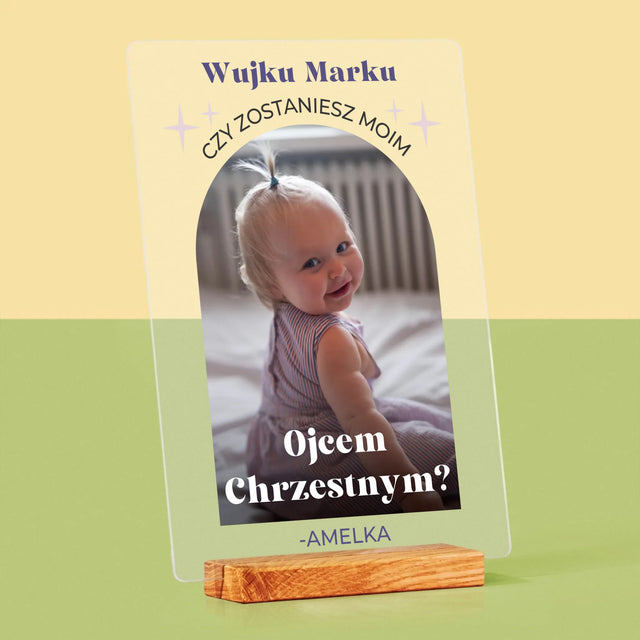 Zdjęcie i Podpis: Prośba O Bycie Chrzestnym Elegant - Wydruk Na Szkle Akrylowym
