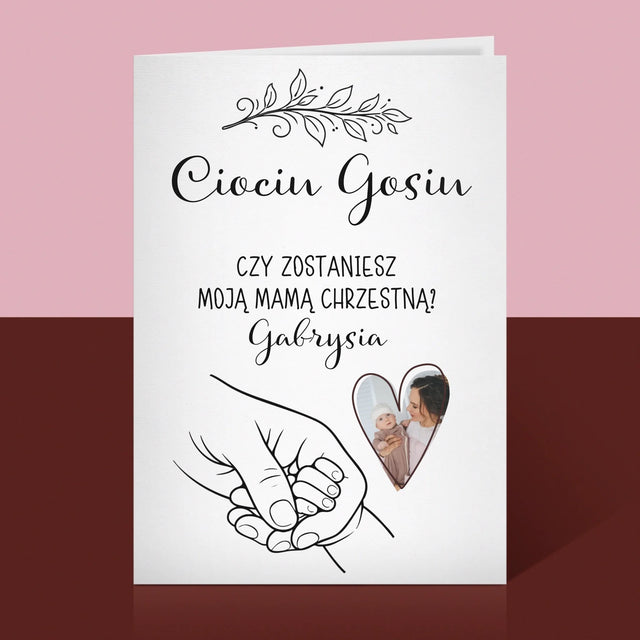 Zdjęcie i Podpis: Chrzestna Dziecko Rączka - Kartka z Życzeniami