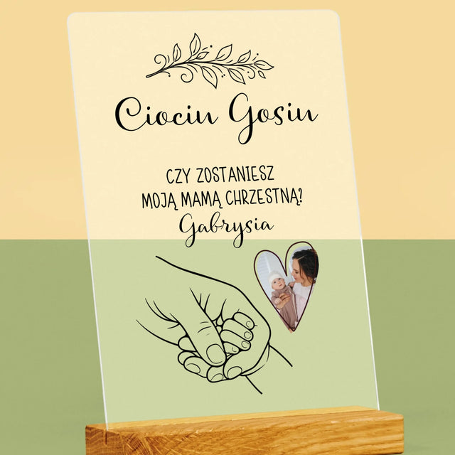 Zdjęcie i Podpis: Chrzestna Dziecko Rączka - Wydruk Na Szkle Akrylowym