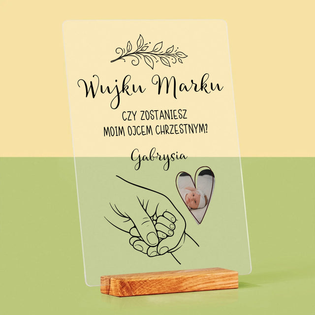Zdjęcie i Podpis: Chrzestny Dziecko Rączka - Wydruk Na Szkle Akrylowym