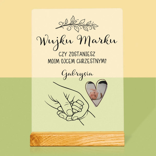 Zdjęcie i Podpis: Chrzestny Dziecko Rączka - Wydruk Na Szkle Akrylowym