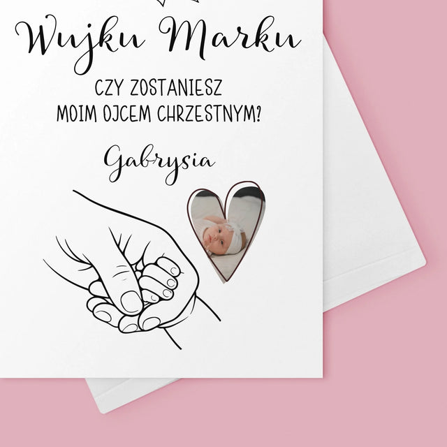 Zdjęcie i Podpis: Chrzestny Dziecko Rączka - Kartka z Życzeniami