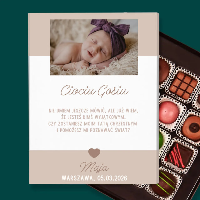 Zdjęcie i Podpis: Ciociu Zostań Moją Chrzestną - Personalizowane Praliny