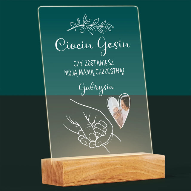 Zdjęcie i Podpis: Chrzestna Dziecko Rączka - Wydruk Na Szkle Akrylowym