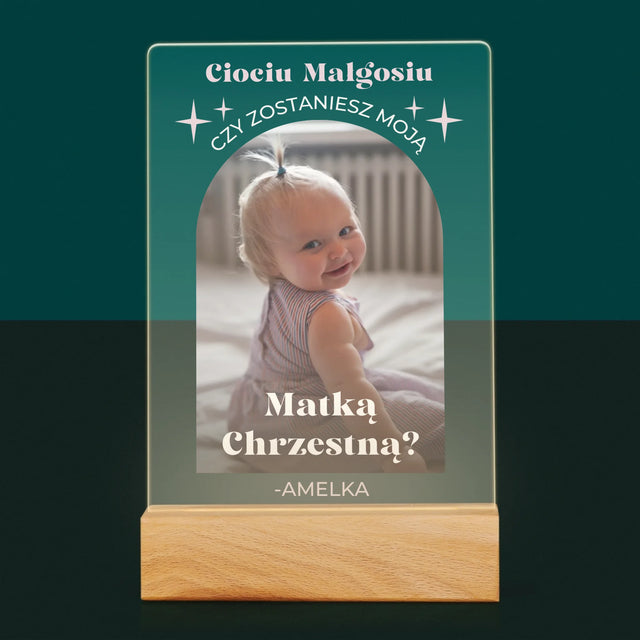 Zdjęcie i Podpis: Prośba O Bycie Chrzestną Elegant - Wydruk Na Szkle Akrylowym