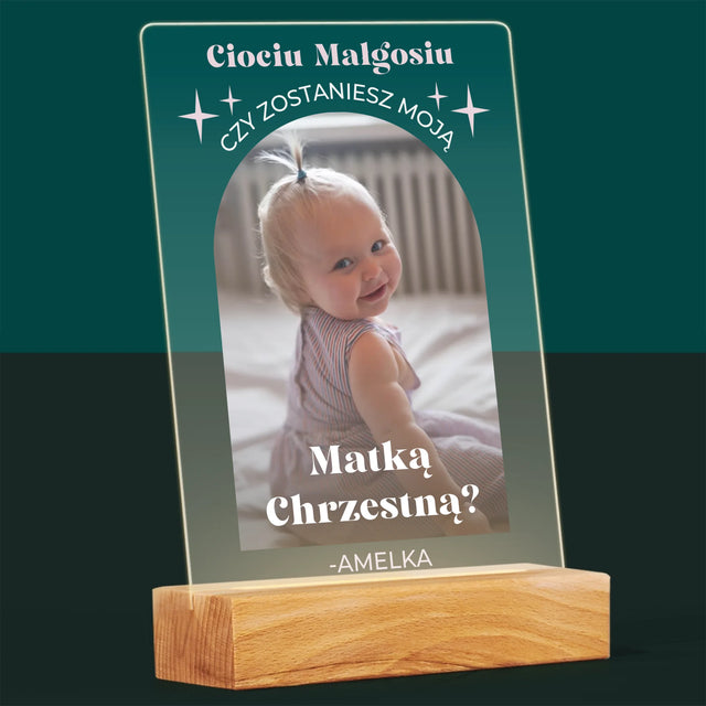 Zdjęcie i Podpis: Prośba O Bycie Chrzestną Elegant - Wydruk Na Szkle Akrylowym