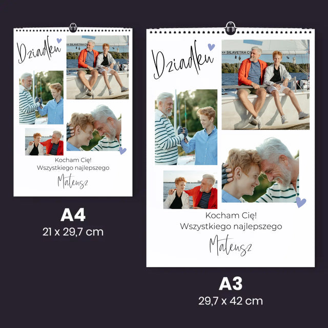 Fotokolaż: Dziadku Kocham Cię - Personalizowany Kalendarz Ścienny