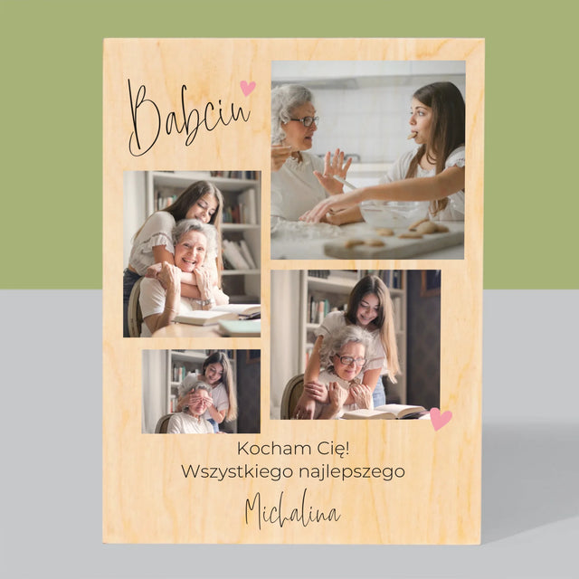 Fotokolaż: Babciu Kocham Cię - Wydruk Na Drewnie