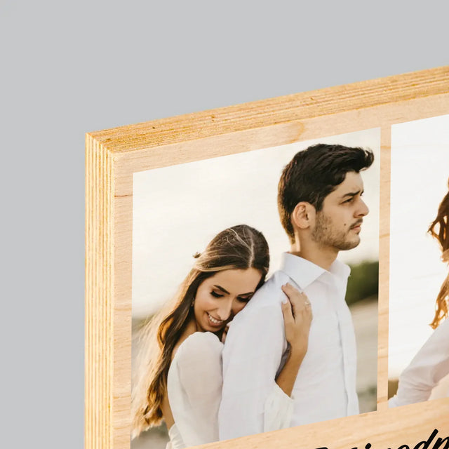 Fotokolaż: 4 Zdjęcia i Podpis - Wydruk Na Drewnie