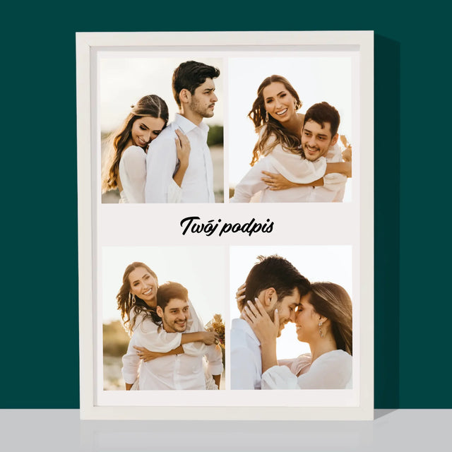 Fotokolaż: 4 Zdjęcia i Podpis - Wydruk Obramowany