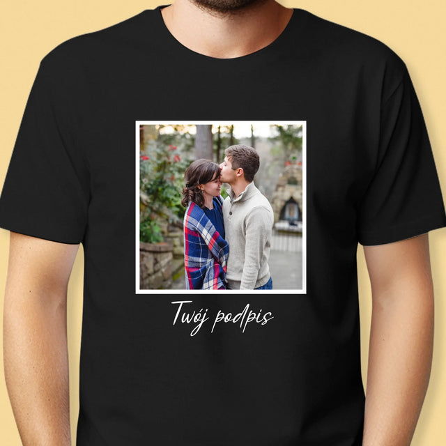 Zdjęcie i Podpis: Twoje Zdjęcie i Podpis - Koszulka Męska z Nadrukiem