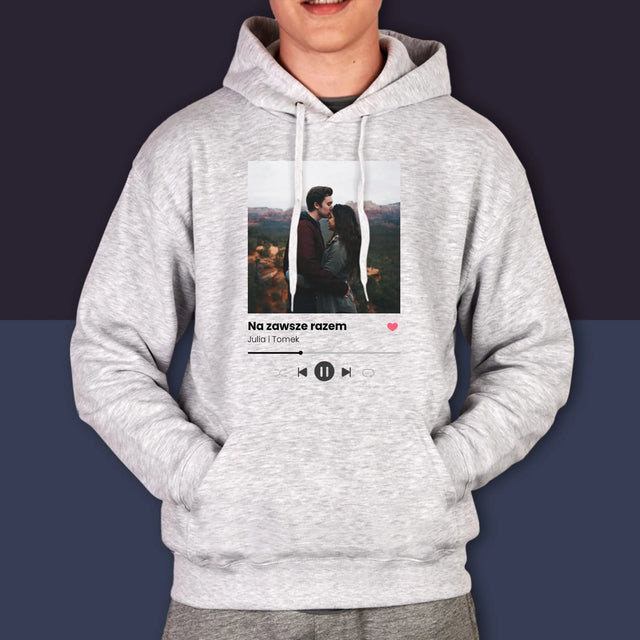 Zdjęcie i Podpis: Spotify z Twoim Zdjęciem - Bluza Męska z Kapturem