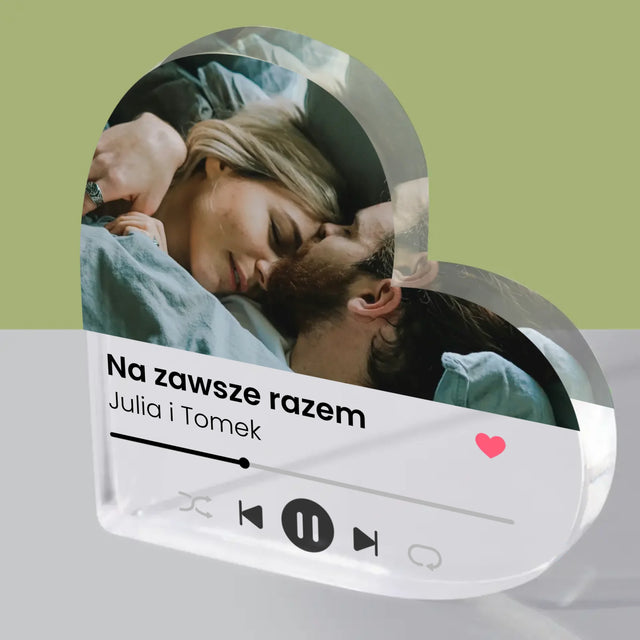 Zdjęcie i Podpis: Spotify z Twoim Zdjęciem - Blok Akrylowy Serce