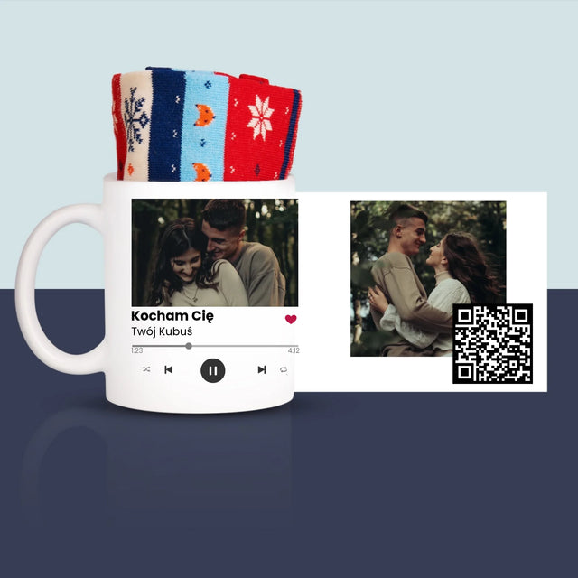 Zdjęcie i Podpis: Spotify z Kodem Qr - Zimowe Skarpetki w Kubku