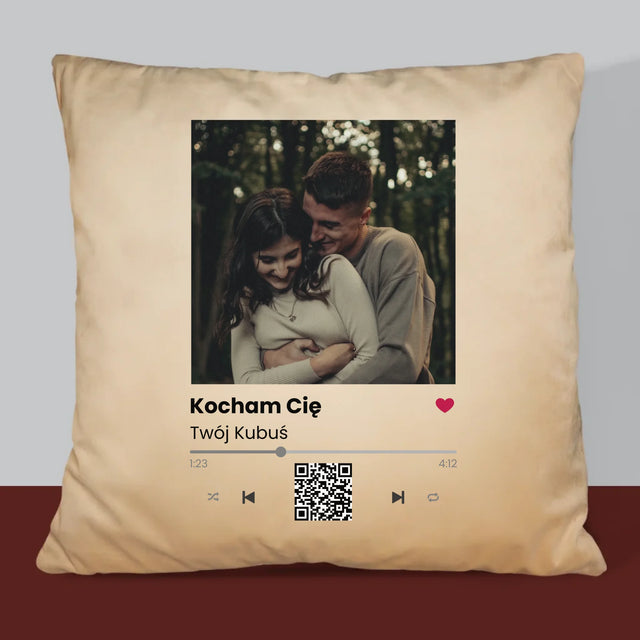 Zdjęcie i Podpis: Spotify z Kodem Qr - Poduszka z Nadrukiem