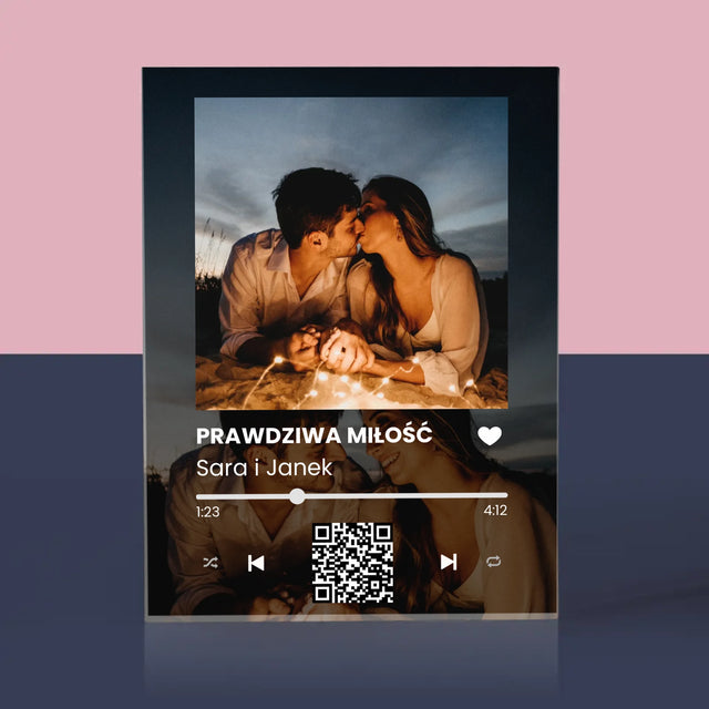 Zdjęcie i Podpis: Spotify z Twoimi Zdjęciami i Kodem Qr - Blok Akrylowy