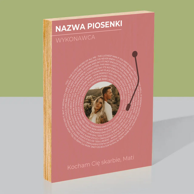 Zdjęcie i Podpis: Nasza Piosenka Płyta Winylowa - Wydruk Na Drewnie