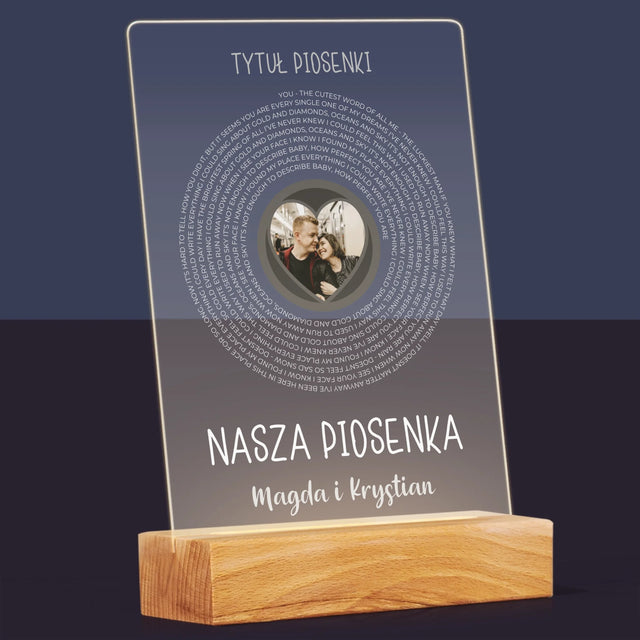 Zdjęcie i Podpis: Nasza Piosenka z Tekstem - Wydruk Na Szkle Akrylowym