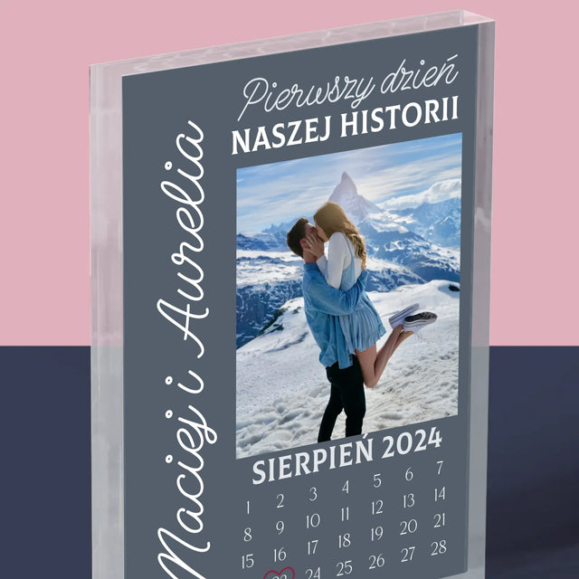 Zdjęcie i Podpis: Pierwszy Dzień Naszej Historii - Blok Akrylowy z Nadrukiem