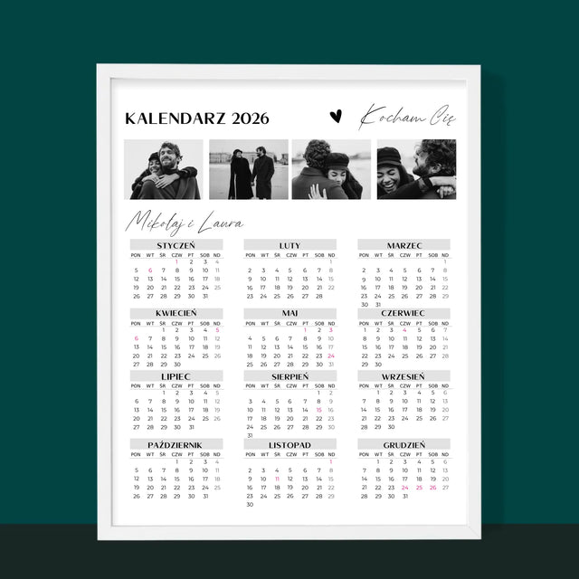 Fotokolaż: Kocham Cię - Kalendarz w Ramce