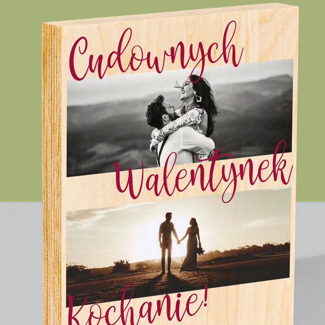 Fotokolaż: Cudownych Walentynek - Wydruk Na Drewnie