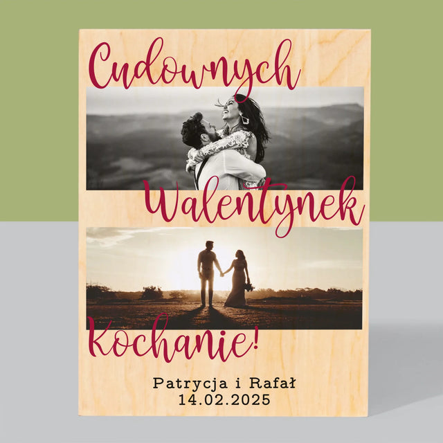 Fotokolaż: Cudownych Walentynek - Wydruk Na Drewnie