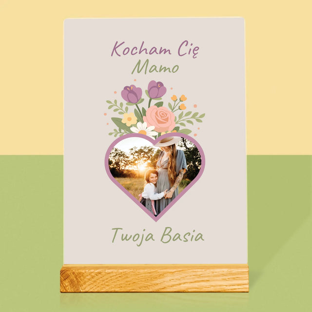 Zdjęcie i Podpis: Kocham Cię Mamo Kwiaty - Wydruk Na Szkle Akrylowym