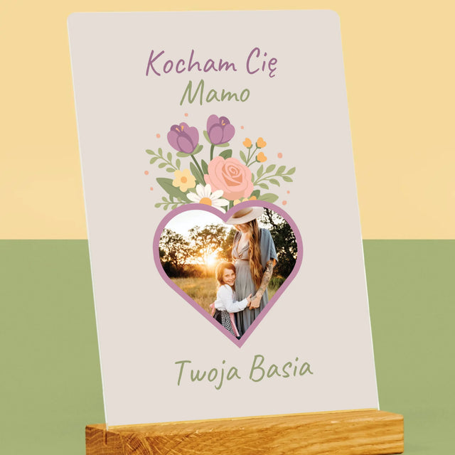 Zdjęcie i Podpis: Kocham Cię Mamo Kwiaty - Wydruk Na Szkle Akrylowym