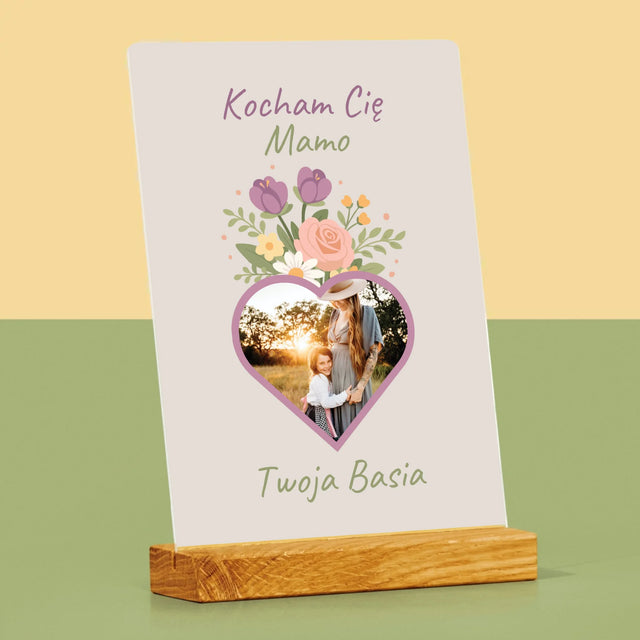 Zdjęcie i Podpis: Kocham Cię Mamo Kwiaty - Wydruk Na Szkle Akrylowym