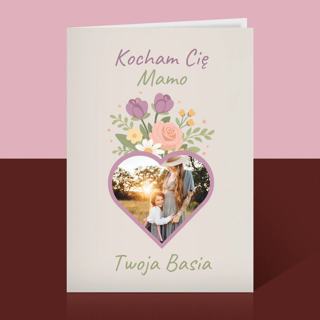 Zdjęcie i Podpis: Kocham Cię Mamo Kwiaty - Kartka z Życzeniami