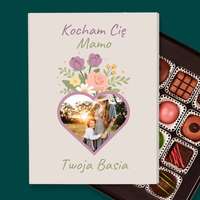 Zdjęcie i Podpis: Kocham Cię Mamo Kwiaty - Personalizowane Praliny