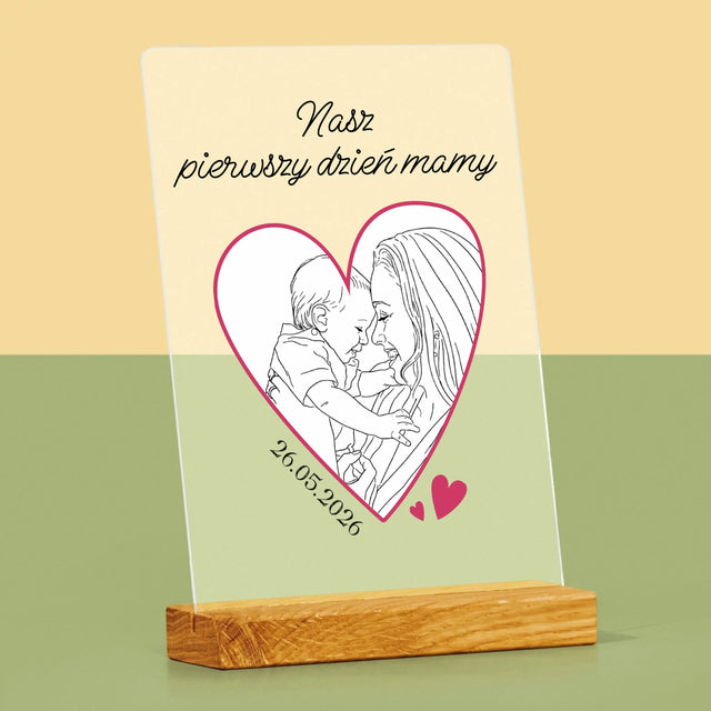 Zdjęcie i Podpis: Lineart Pierwszy Dzień Mamy - Wydruk Na Szkle Akrylowym